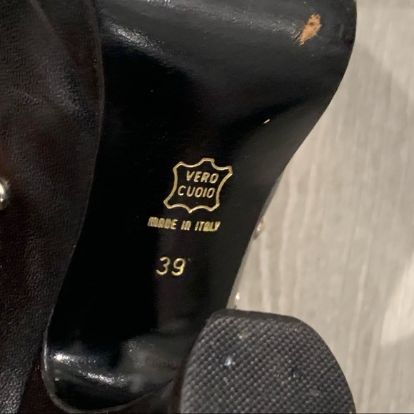 MISHELLE ROMA Vintage Platform Studded Retro Spool Heel Gold Leather Insole - Picture 10 of 10